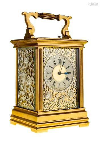 A gilt-brass repeating carriage clock, late 19th century, th...