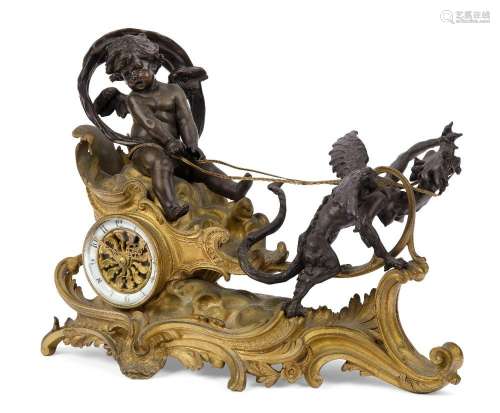 A French gilt and patinated bronze mantel timepiece, 19th ce...
