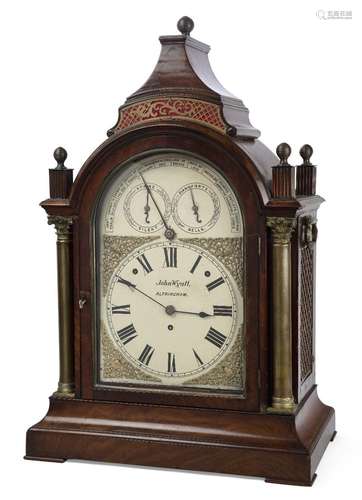 A George III brass mounted mahogany musical bracket clock, t...