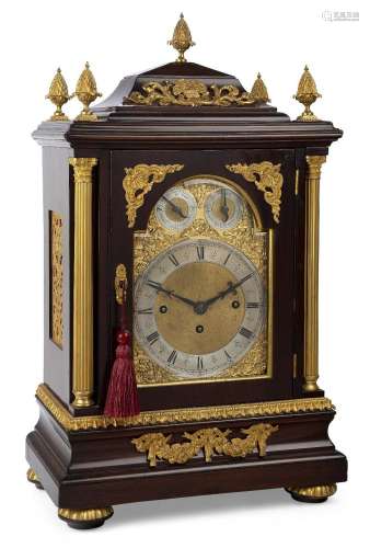 A large Victorian gilt metal mounted chiming bracket clock, ...