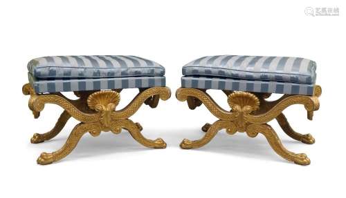 A pair of George II style giltwood window seats, 20th centur...