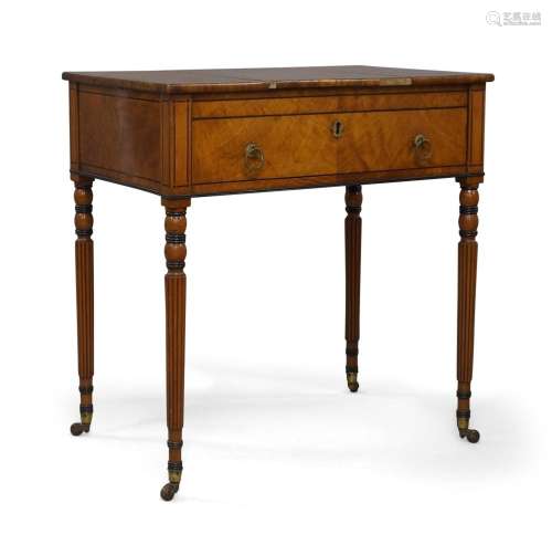 A George III satinwood secretaire games table, ebony strung ...