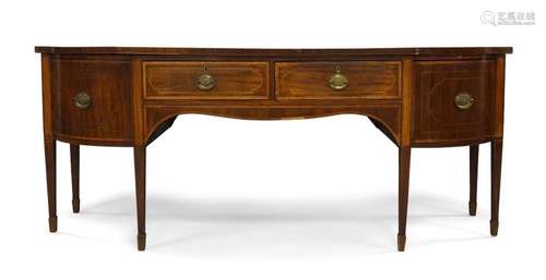 A George III mahogany breakfront sideboard, the satinwood cr...