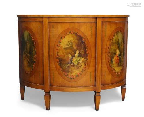A George III style demi lune side cabinet, 20th century, pol...