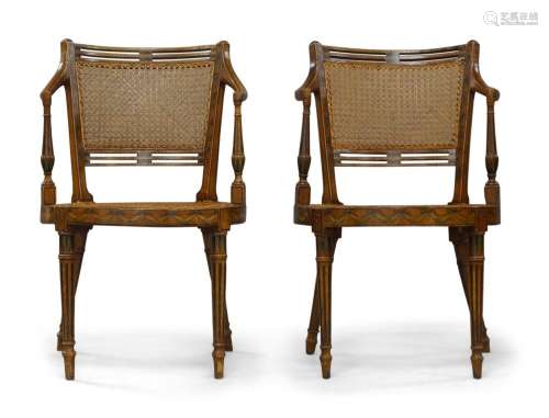 A pair of Regency caned beechwood tub chairs, polychrome dec...