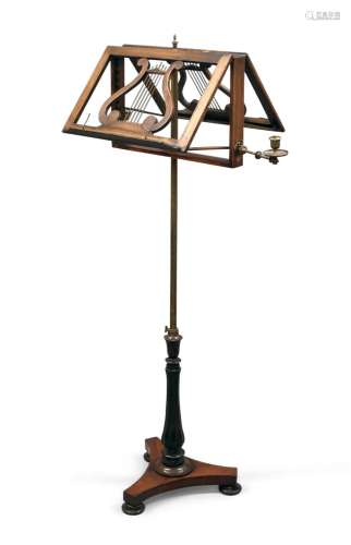 A Regency rosewood duet music stand, with adjustable brass c...