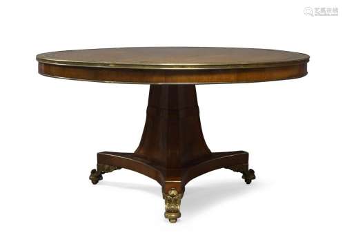 A Regency brass inlaid rosewood breakfast table, the circula...