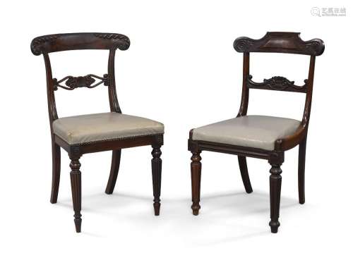 A harlequin set of eight William IV rosewood dining chairs, ...