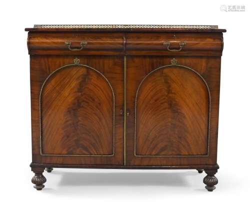 A William IV mahogany side cabinet, with brass gallery top a...