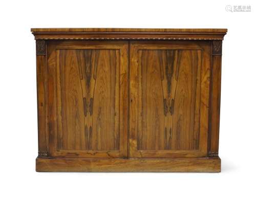A William IV rosewood side cabinet, beaded frieze above two ...