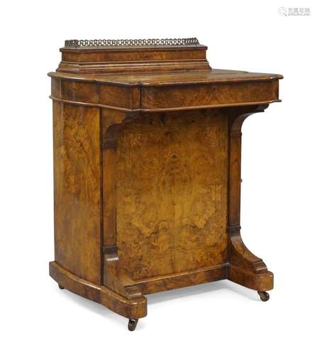 A Victorian burr walnut davenport, T.H.Filmer and sons, boxw...