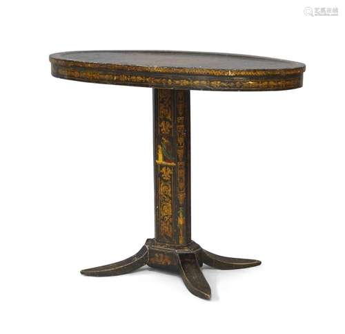 A lacquered wood side table, early 19th century, the oval to...