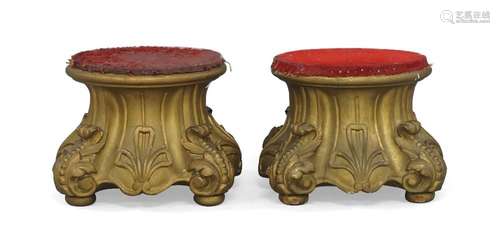 A pair of giltwood low pedestals, 20th century, each with ci...