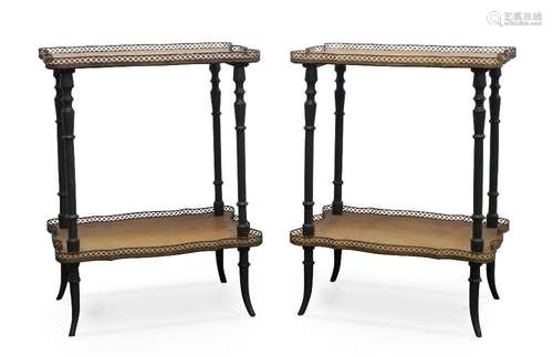 A pair of two tier whatnots, early 20th century, with faux b...