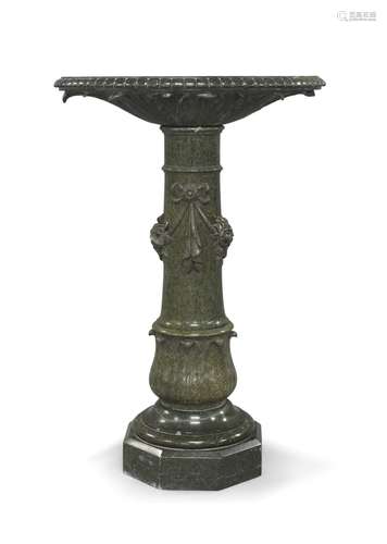 A green serpentine marble pedestal column, late 19th century...