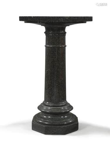 A green serpentine marble pedestal column, late 19th century...