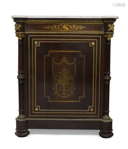 A Napoleon III mahogany pier cabinet, 19th century, marble t...