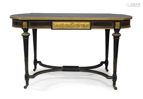 A Napoleon III ebonised centre table, 19th century, the top ...
