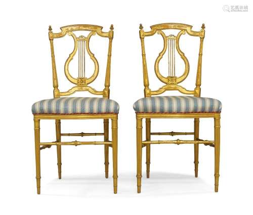 A pair of French giltwood lyre back side chairs, late 19th c...