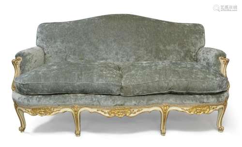 A Louis XV style beech wood sofa, early 20th century, the cr...