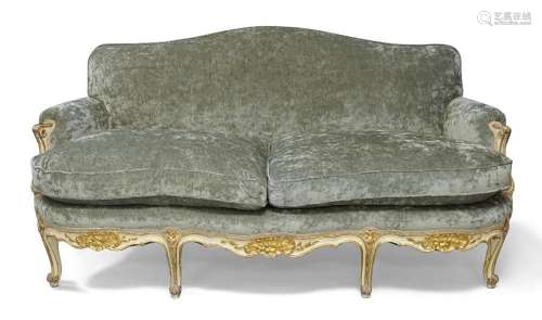 A Louis XV style beech wood sofa, early 20th century, the cr...