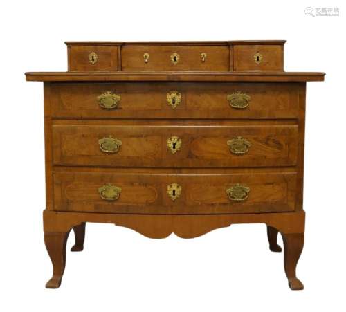 A French walnut bow front chest of drawers, 19th century, th...