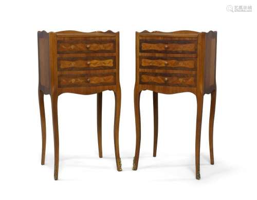 A pair of French kingwood side chests, 20th century, the sha...