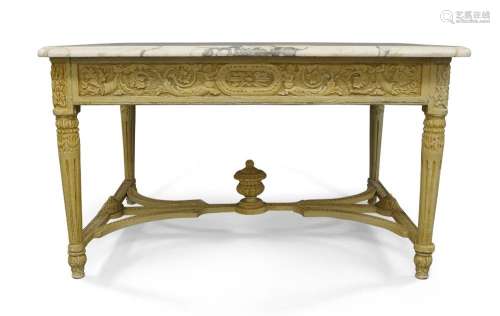 A French marble top centre table, early 19th century, the la...