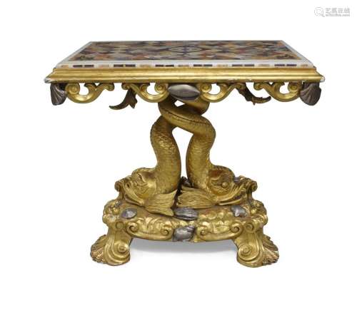 An Impressive Italian giltwood and specimen marble top table...