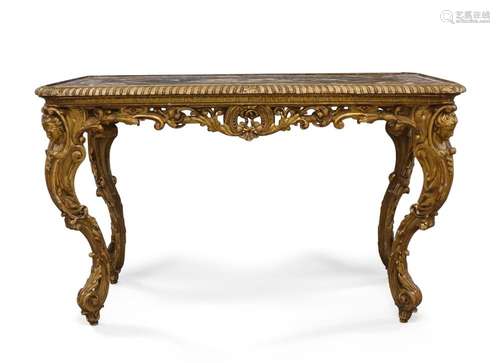 An Italian 'Grand tour' style gilt wood and inlaid slate cen...