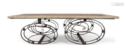 An Italian marble and wrought iron coffee table, 20th centur...