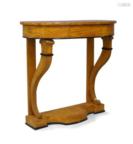 A Biedermeier birch wood console table, 19th century, with e...