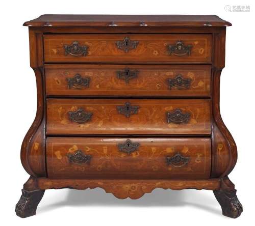 A Dutch marquetry inlaid bombe commode, early 19th century, ...