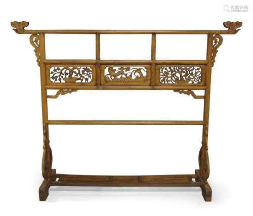 A Chinese elm screen, early 20th century, the top stretcher ...