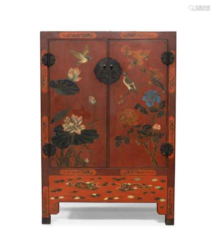 A Chinese Tianqi lacquer two door cabinet, mid 20th century,...