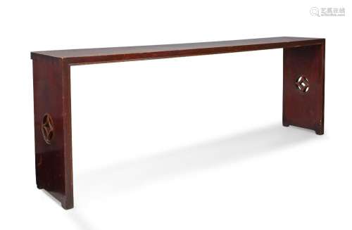 A Chinese lacquered console table, 20th century, the plank t...