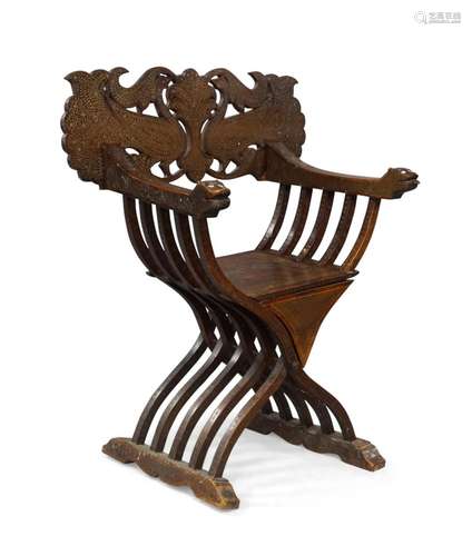 An Anglo-Indian hardwood Savonarola chair, 19th century, bra...