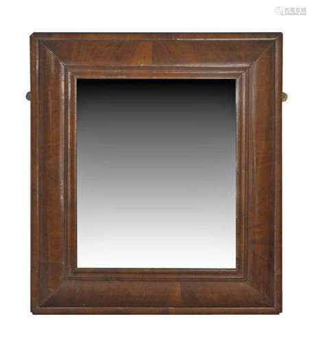 A William and Mary walnut cushion frame mirror, with later p...