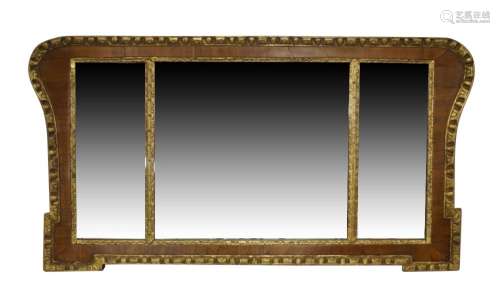 A George II walnut and parcel gilt triple plate mirror, the ...
