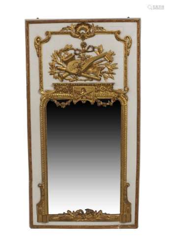 A Louis XVI style white painted and giltwood Trumeau mirror,...