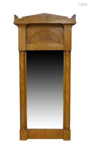 A Biedermeier birch and walnut pillar mirror, late 19th cent...