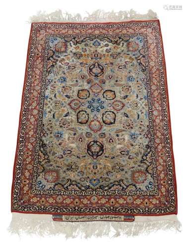 A Persian Isfahan part-silk rug, signed Seirafian, late 20th...