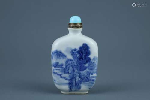Blue and white landscape pattern snuff bottle