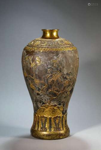 Gilt bronze plum vase with floral pattern