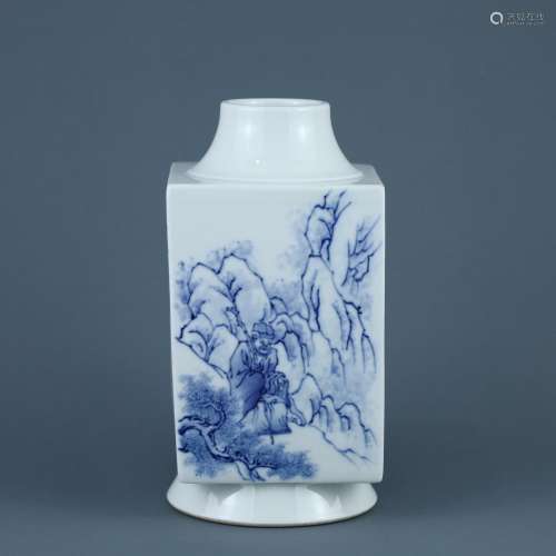 Wang Bu blue and white figure flower and bird pattern square...