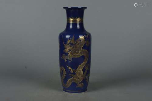 Ji blue glaze drawing gold dragon pattern stick and mallet b...