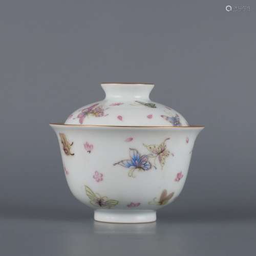 Yuqingtang made pastel butterfly love pattern cover bowl