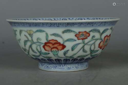 Blue and White Doucai Bowl with Flower Pattern