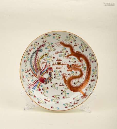 Pastel dragon and phoenix plate