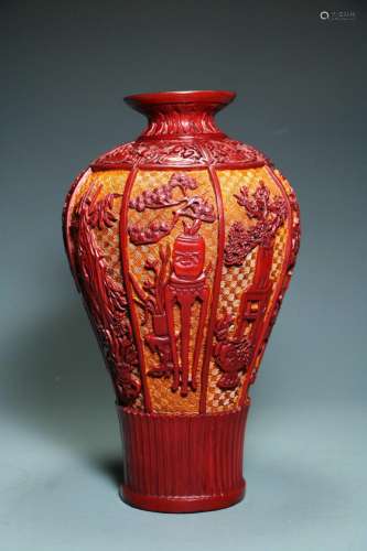 Tick red Bogu flower pattern plum vase